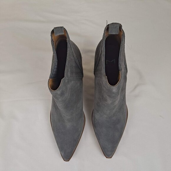 Marc Fisher Gadri 7M Gray Suede Booties Pointed Toe Chunky Heel Pull On NWOT - Picture 4 of 13